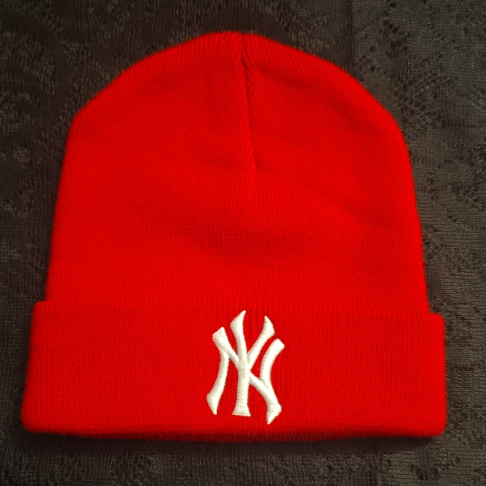 Red Kids Beanie Hat with White Logo - Youth Knit Winter Cap